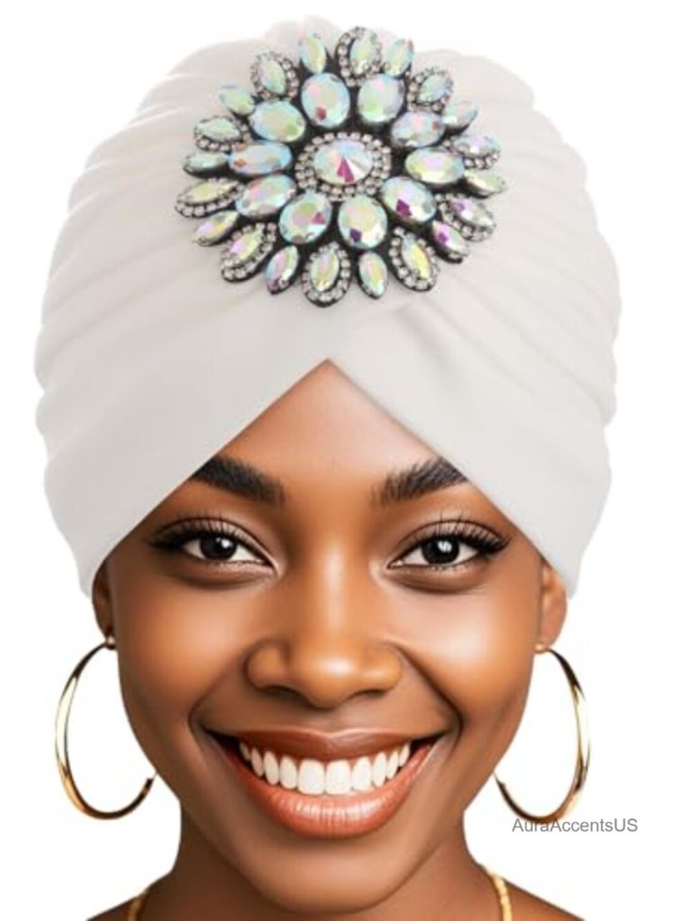 Rhinestone Turban Hat Women Stretch Pre-Tied Head Wrap Pleated Headscarf
